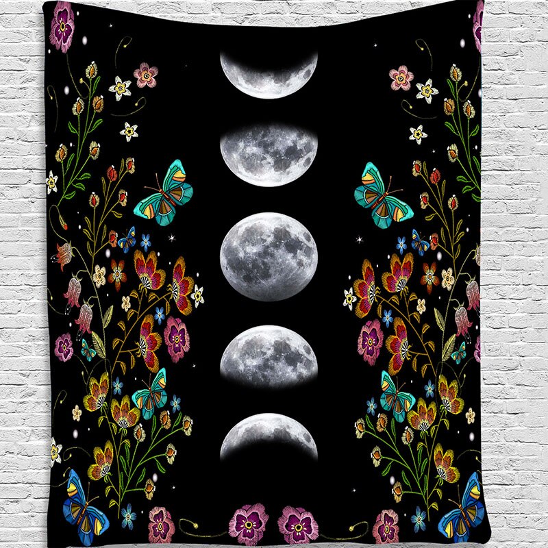 Psykedelisk måne stjerneklar gobelin blomster vægophæng rum himmel tæppe sovesal gobeliner blomsterkunst tilbehør til boligindretning: 150 x 200cm / Mønster 3