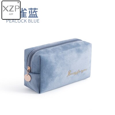 XZP multifonction voyage cosmétique sac femmes maquillage sacs articles de toilette organisateur couleur unie femme rangement trousse à maquillage nécessaires: Bleu ciel