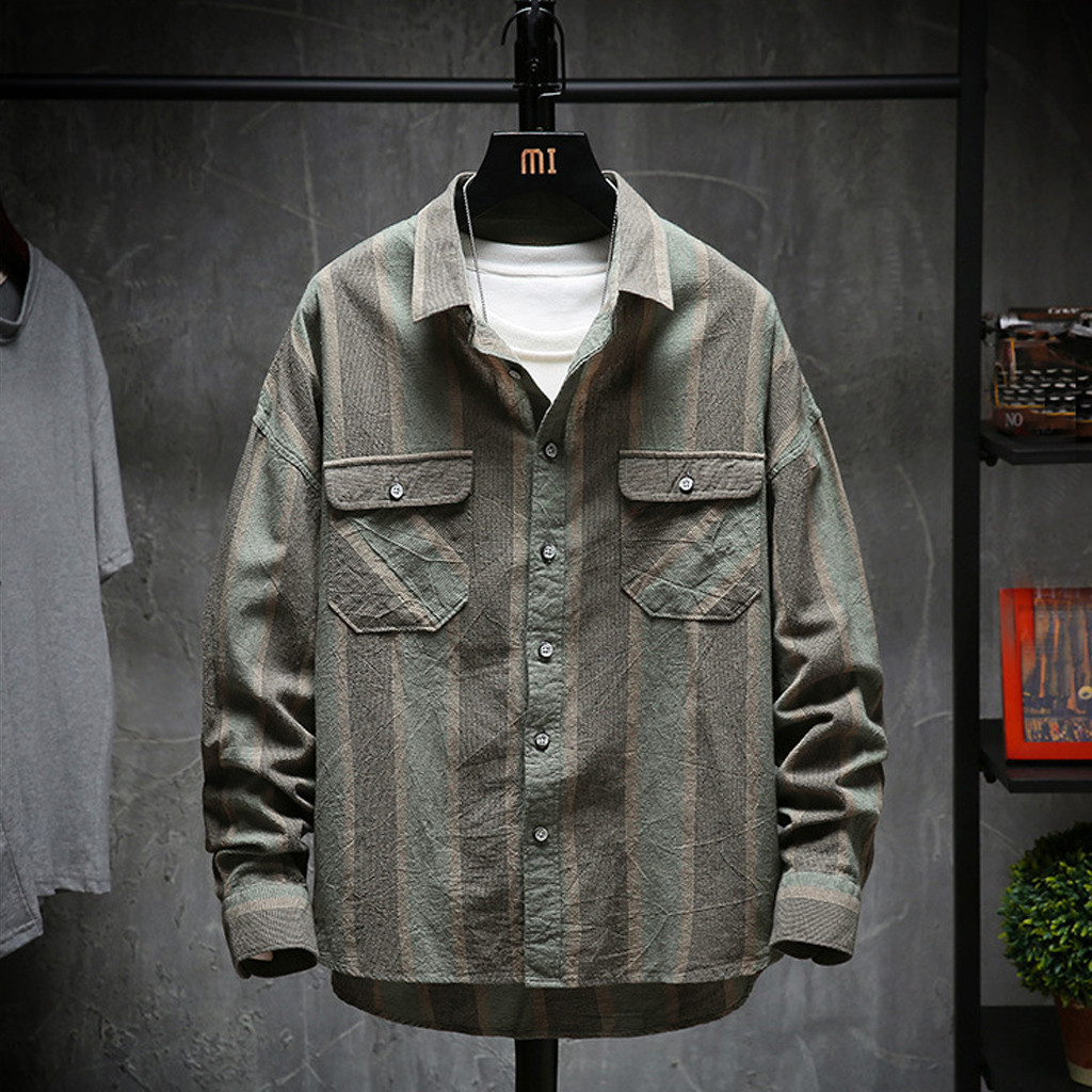 Men's Casual Stripe Printing Loose Removable Long Sleeve Blouse products Spring summer Spot supplier Dropsh