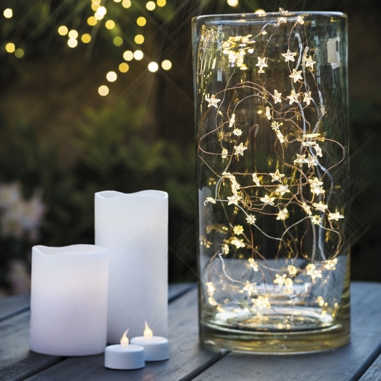 LED 60 Sterne Lichterkette Batterie Betrieben auf 10ft Lange Silber Farbe Kupfer Draht Schnur Lichter für draussen drinnen Weihnachten Party verwenden
