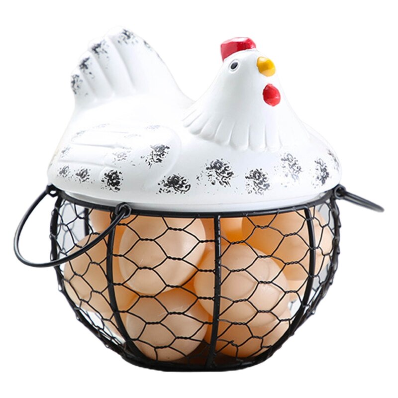 Egg Holder Iron Chicken Shape Ceramic Hen Ornament Fruit Storage Basket Durable