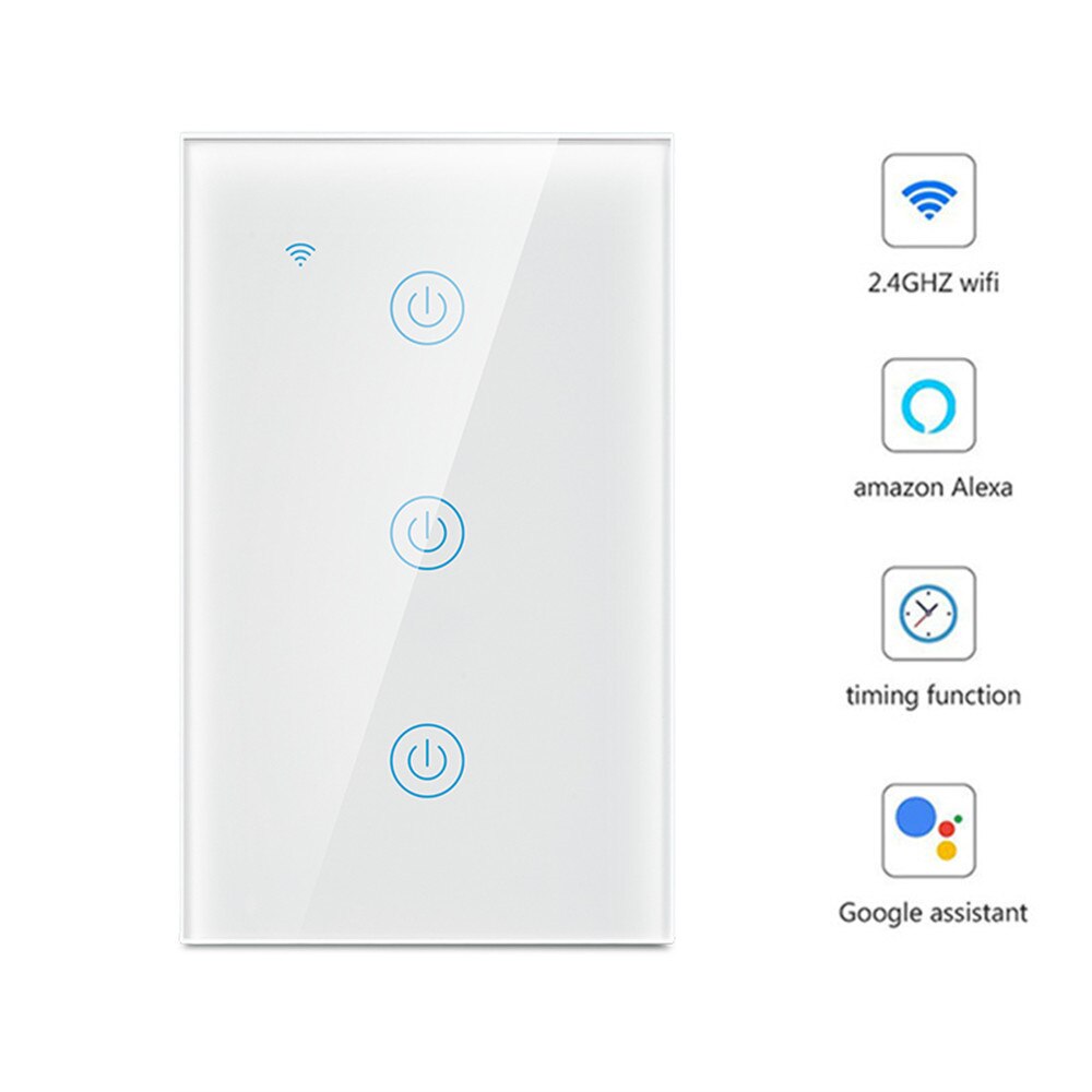 Smart Touch Switch Panel Wall interruptor 1/2/3 Gang wifi light switch US/EU Standard Work with Alexa Google Home: US 3 Gang