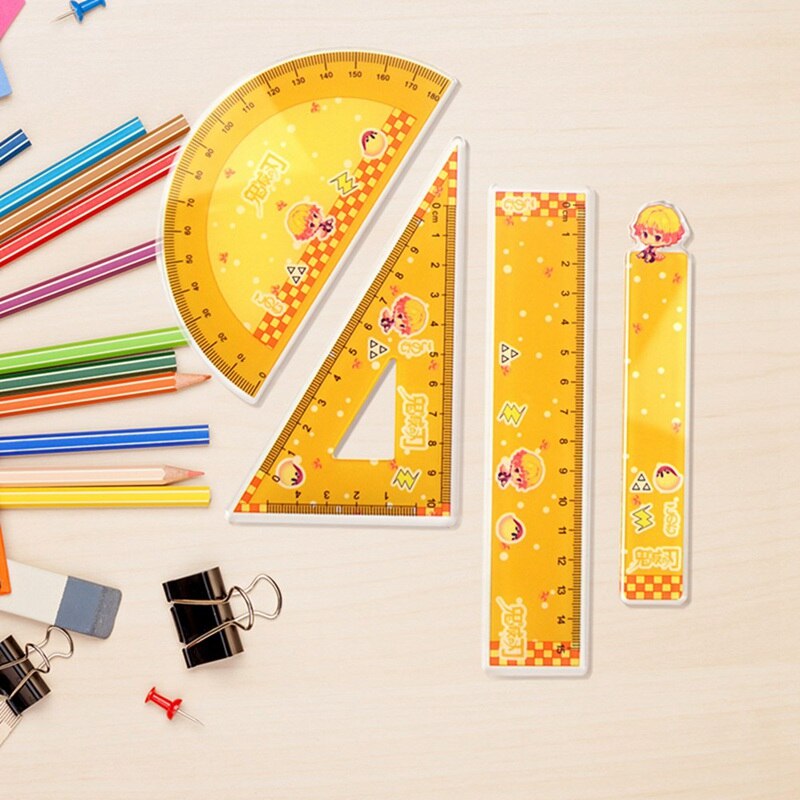 Regla de dibujo acrílico, 4 unidades por juego, regla triangular geométrica, transportador de enderezamiento, una variedad de reglas