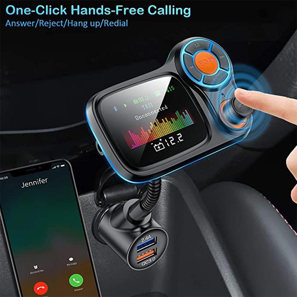 FM Modulator Transmitter Bluetooth 5.0 FM Radio 2.4A Handsfree USB TFCard Wireless Aux Car Audio Support Kit Charger Car C6T4