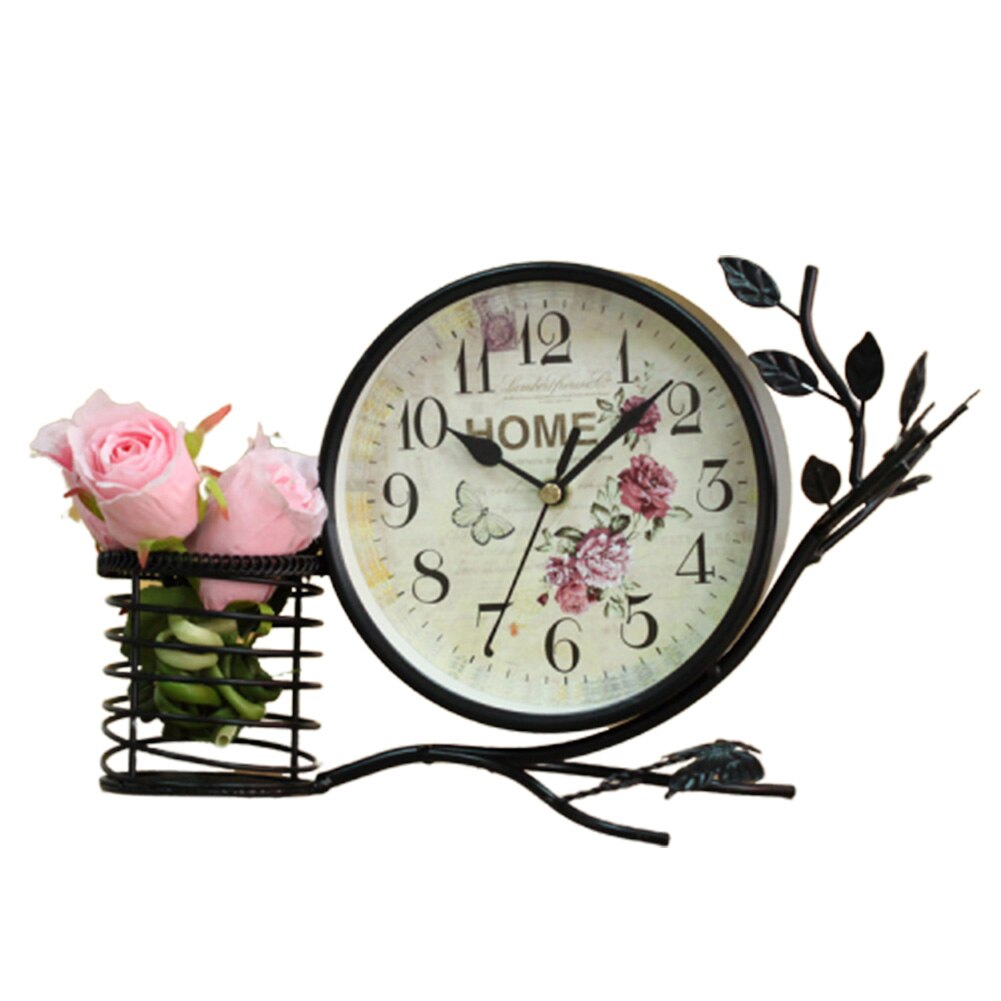 Vintage Retro Mute Bladeren Ijzer Bureauklok Home Office Woonkamer Slaapkamer Decor Home Decor Studeerkamer Decoratie Klokken: Black