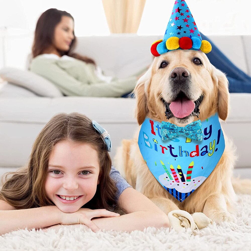 Sombrero de cumpleaños de perro y gato Kawaii, bufanda triangular, corona de lentejuelas, disfraz de de cumpleaños de mascotas, de Navidad Gorro, gatos