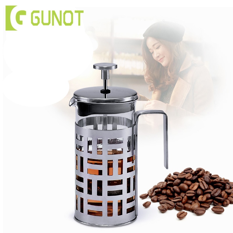 GUNOT 350 ml/600/1000 ml Draagbare Handmatige Franse Persen Pot Huishoudelijke Gebruik Koffiezetapparaat Roestvrij Staal Glas filter Koffie Machine