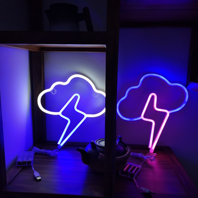 Lightning Cloud Neon Sign LED Bolt Cool Light up Thunderbolt Wall Lamp Bedroom Gaming Room Art Decoration Photography Backlight