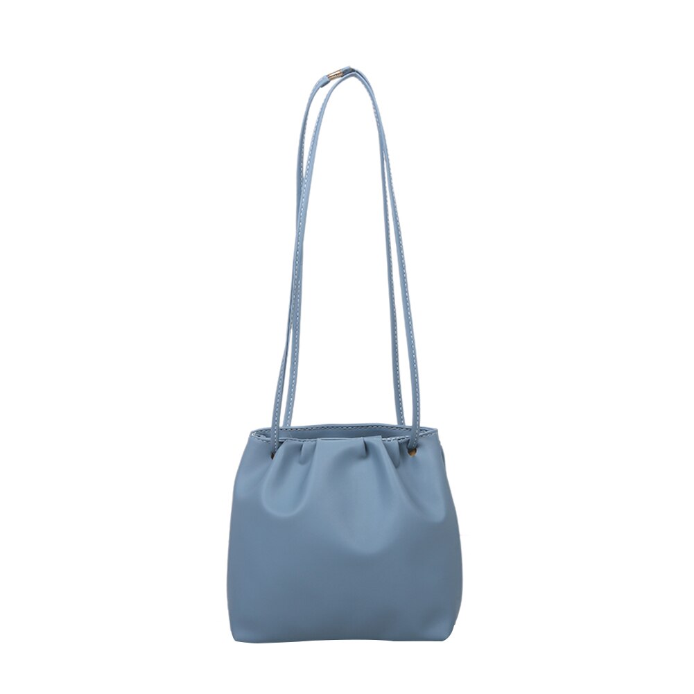 Geplooide schoudertassen dames pu leer eenvoudige emmer messenger pouch klassieke crossbody schoudertas: Blauw