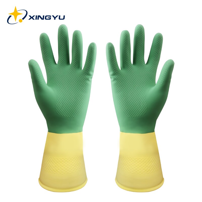 Xingyu kitchen dish washing gloves household dishwashing gloves rubber gloves for washing clothes cleaning gloves for dishes: Green-1 Pair / M