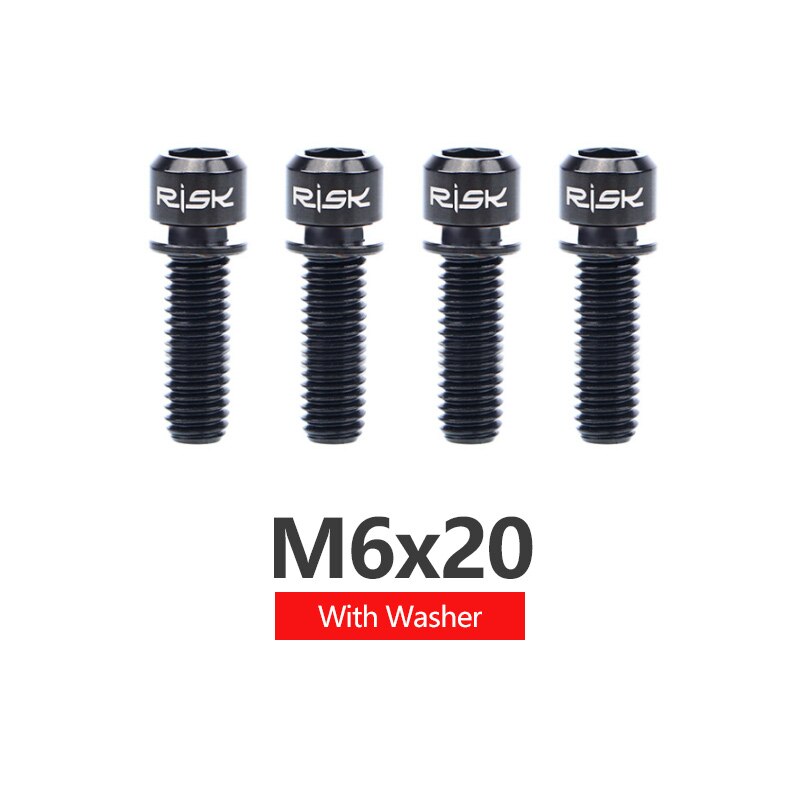 RISK 4pcs M6x18mm M6x20mm Titanium Alloy Mountain Bike Disc Brake Fixing Bolts Screws With Washer for MTB Bicycle: 20mm Black
