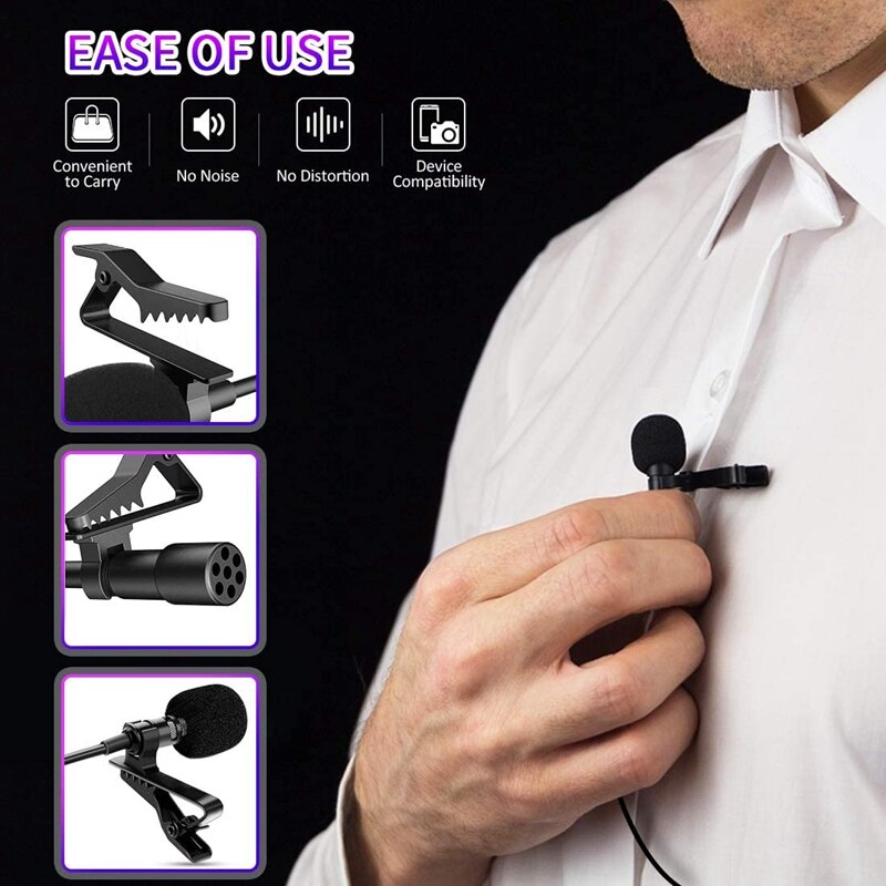 Micrófono Lavalier portátil de 3,5mm, Mini micrófono de teléfono, adecuado para entrevista, vídeo, grabación