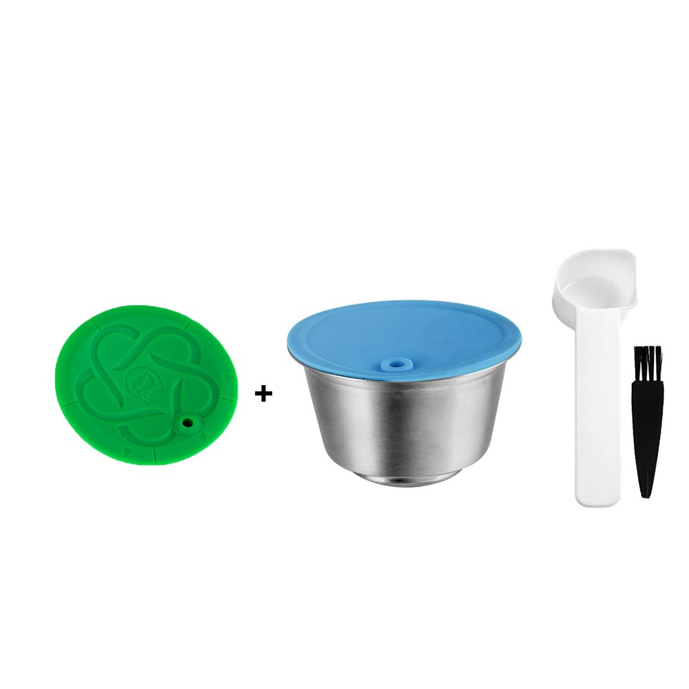 icafilas Coffee Capsule for Nescafe Dolce Gusto Maker Reusable Coffee Filte for Piccolo XS &amp; Genio S Machine Stainless Steel Pod: 1Capsule green Lid