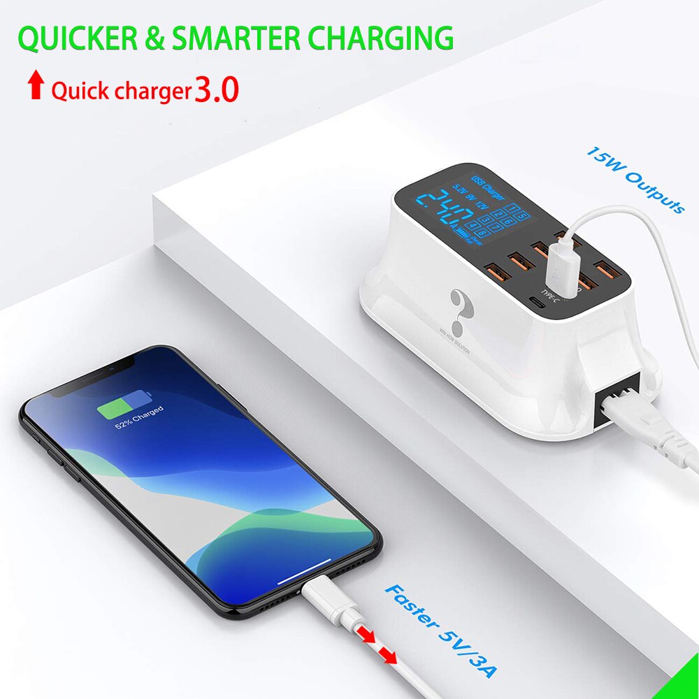 Quick Charge 3.0 Led Display Usb Oplader Voor Android Iphone Adapter Telefoon Tablet Fast Charger