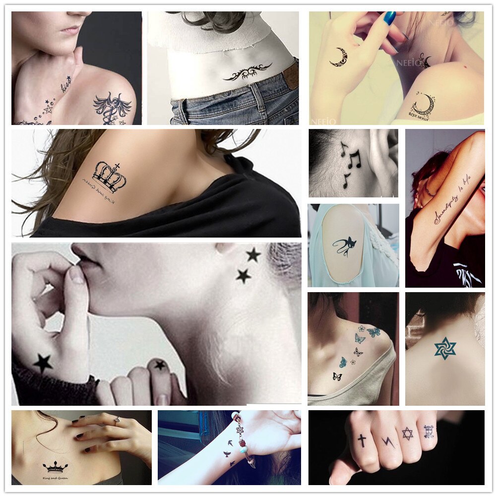 Olkoon kirjain ontto tatuointi tarrat naiset tyttö body art käsivarsi jalat jalat kädet kaula tatuointi malli stensiilit tahna  pg87
