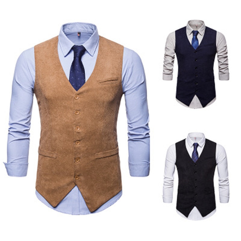 Herre kordfløyel dress vest herre foramal luke kjole vester vest menn gilet business bryllup smoking vest