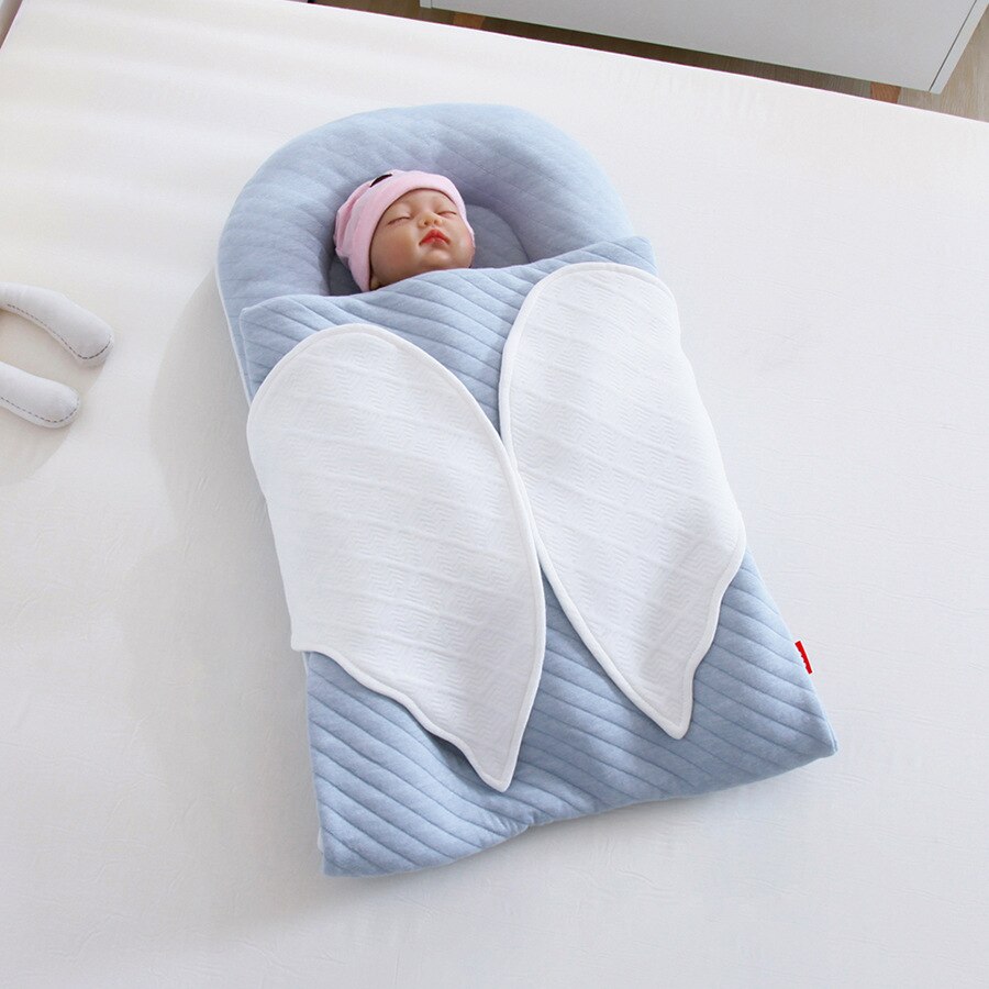 43x115cm mãe portátil abraço swaddle envolto berço para meninas meninos berços do bebê com anjo balanço cobertor cama: Blue