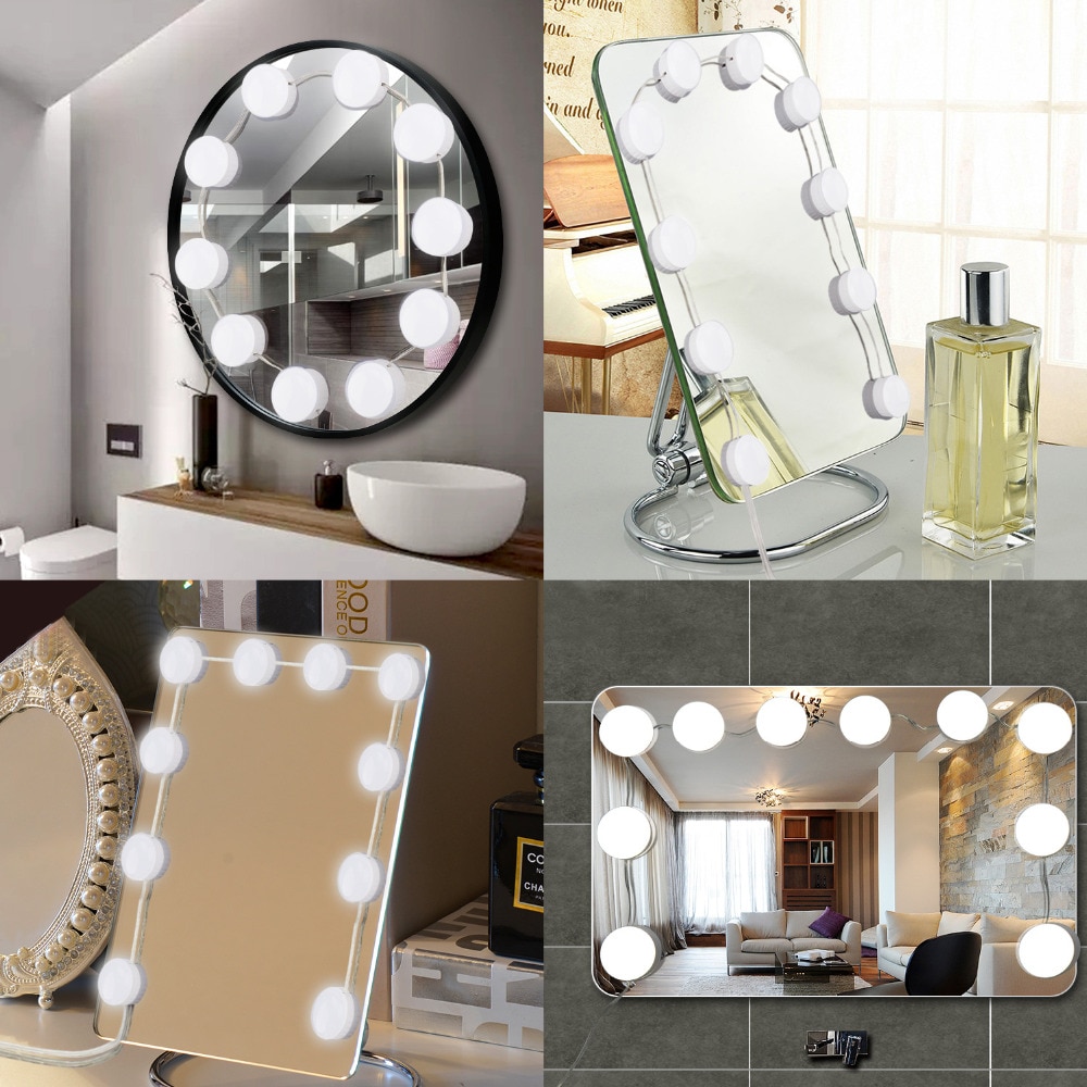 10 stk led moderne toiletbord spejl forfængelighed lys diy make-up spejl lampe trinløs dæmpbar hollywood spejl væglampe pærer