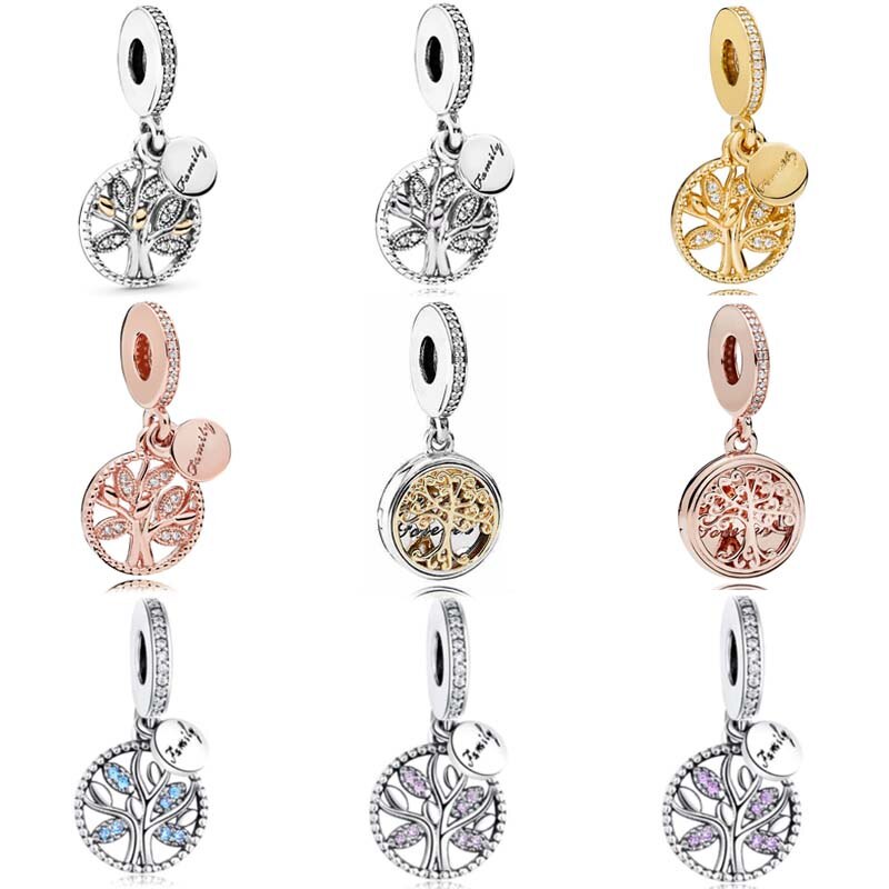 Diy Charm Gold Familie Wortels Boom Van Leven Twee-Tone Medaillon Hanger 925 Sterling Zilver Kraal Fit Originele Armband sieraden