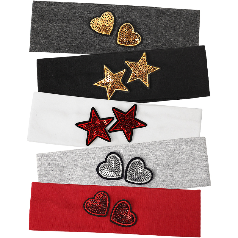 Dzieci cekiny małe serca bawełniana opaska na głowę opaski do włosów dziewczyna moda cekiny mała gwiazda nakrycia głowy chłopiec dzianinowe solidne akcesoria do włosów