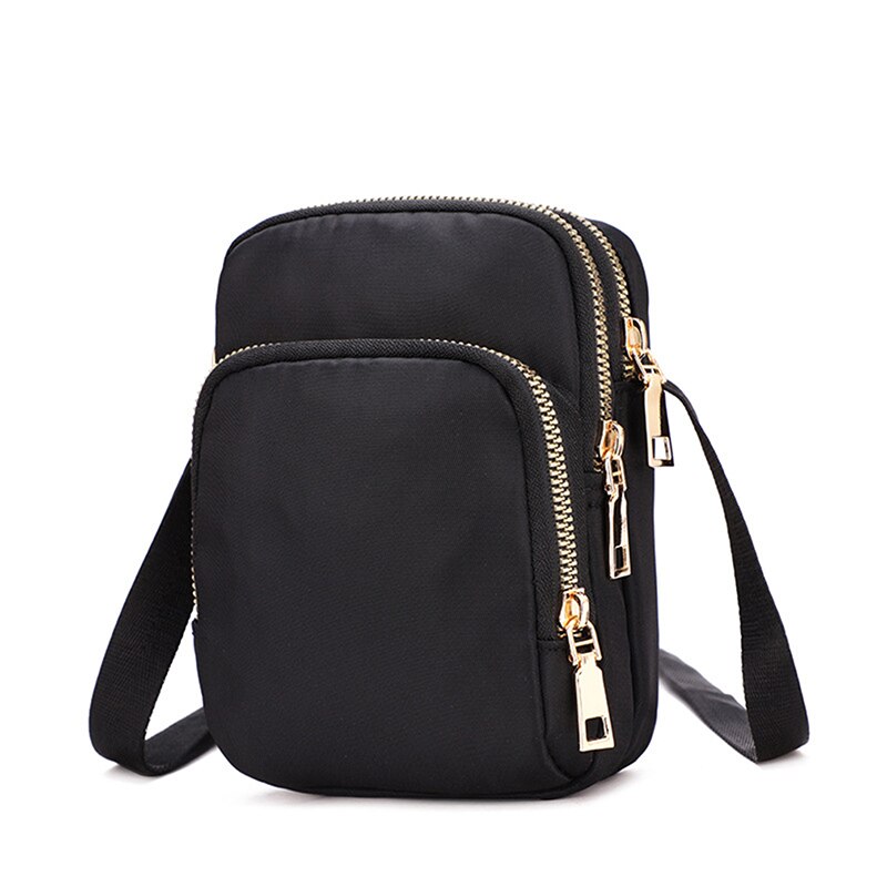 Mulheres Moda Cor Sólida Zipper de Nylon Impermeável Ombro Saco Crossbody Bolsa Feminina Senhoras Mensageiro Saco de Viagem À Prova D' Água: black