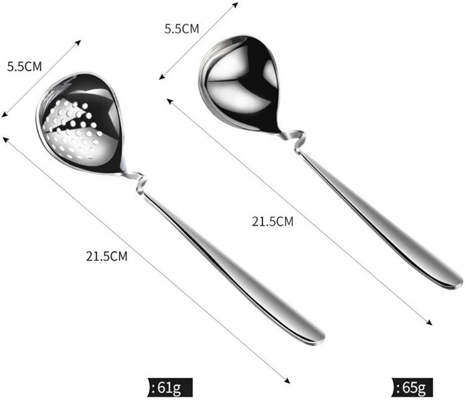 8.5Inch Familie Portie Soep Lepel Vergiet Roestvrij Staal Zware Gebogen Grote Soep Lepel en Sleuven Lepels Servies