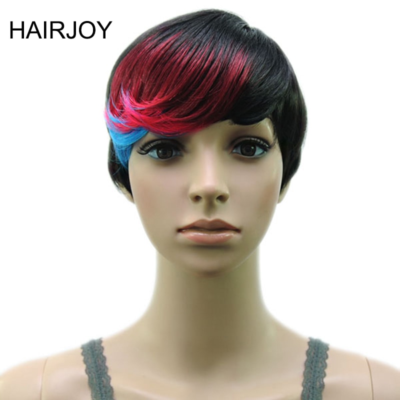 Hairjoy synteettiset hiukset muti väri otsatukka korkean lämpötilan kuitu nainen lyhyt peruukki 18 väriä saatavilla
