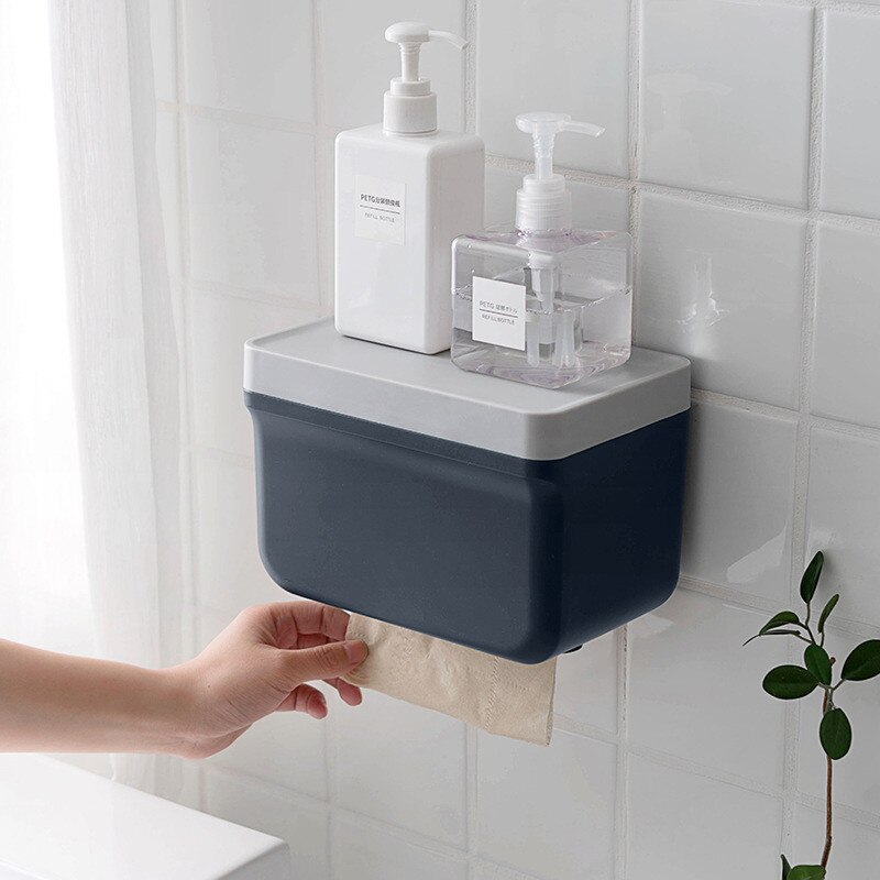 Wall Hanging Tissue Box Waterproof Wall Mount Toilet Paper Holder Shelf Toilet Paper Tray Roll Paper Tube Storage Box