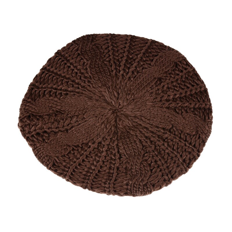Woman Winter Knitted Beret Hats Women's Lady Beret Braided Baggy Beanie Crochet Warm WalkingWinter Hat Ski Cap: Brown