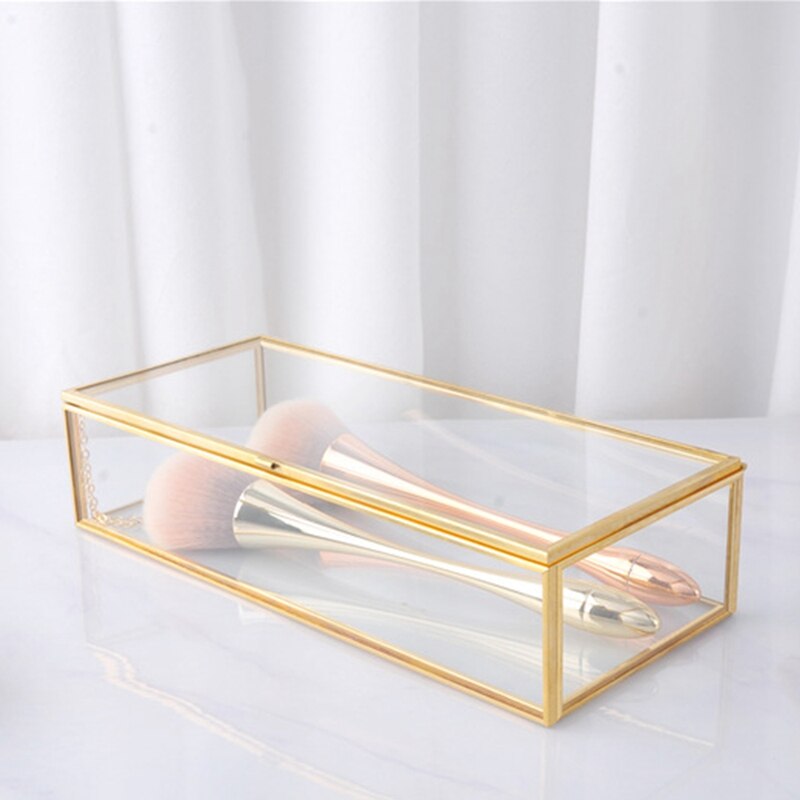-Simple Gold Rim Glass Jewelry Box Jewelry Storage Box Retro Jewelry Display Box