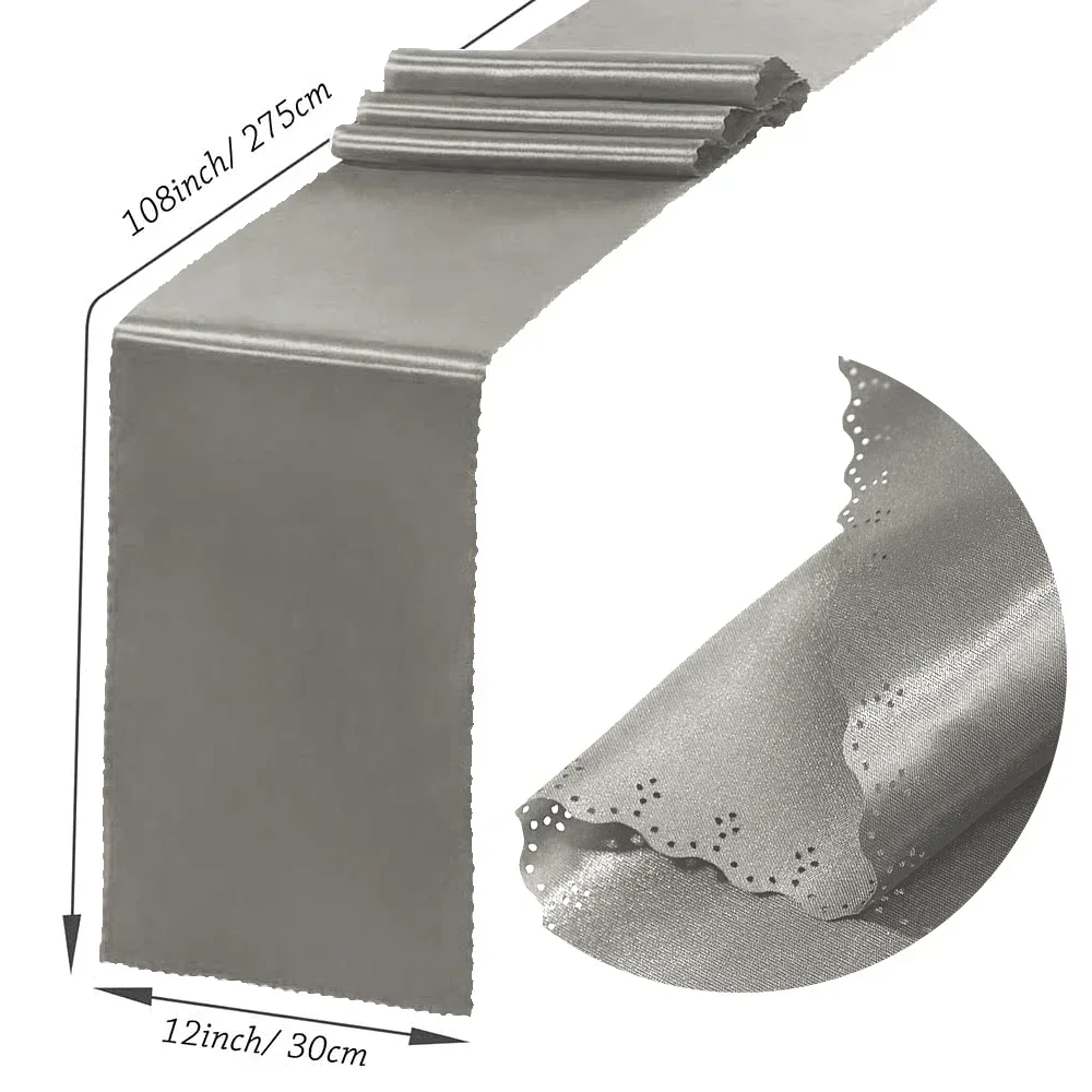 30 cm x 275cm(12*108 tum) bröllops satinbordlöpare sidenband bordsflaggor för banketter fest ljus matbordsdekoration: Silver-