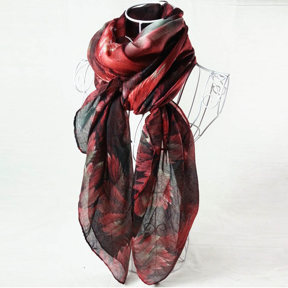 Zomer Zijde Foulard Sjaals Afdrukken Sjaal Dames Luxe Strand Sjaal Bandana Strand Top Jurk Flamingo Sjaals:  Wine 