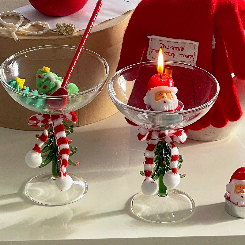 Koreaanse INS-stijl kerstwijnglas, vakantieglas, feestelijke boomdecoratie, in geschenkverpakking met hoge steel voor Kerstmis