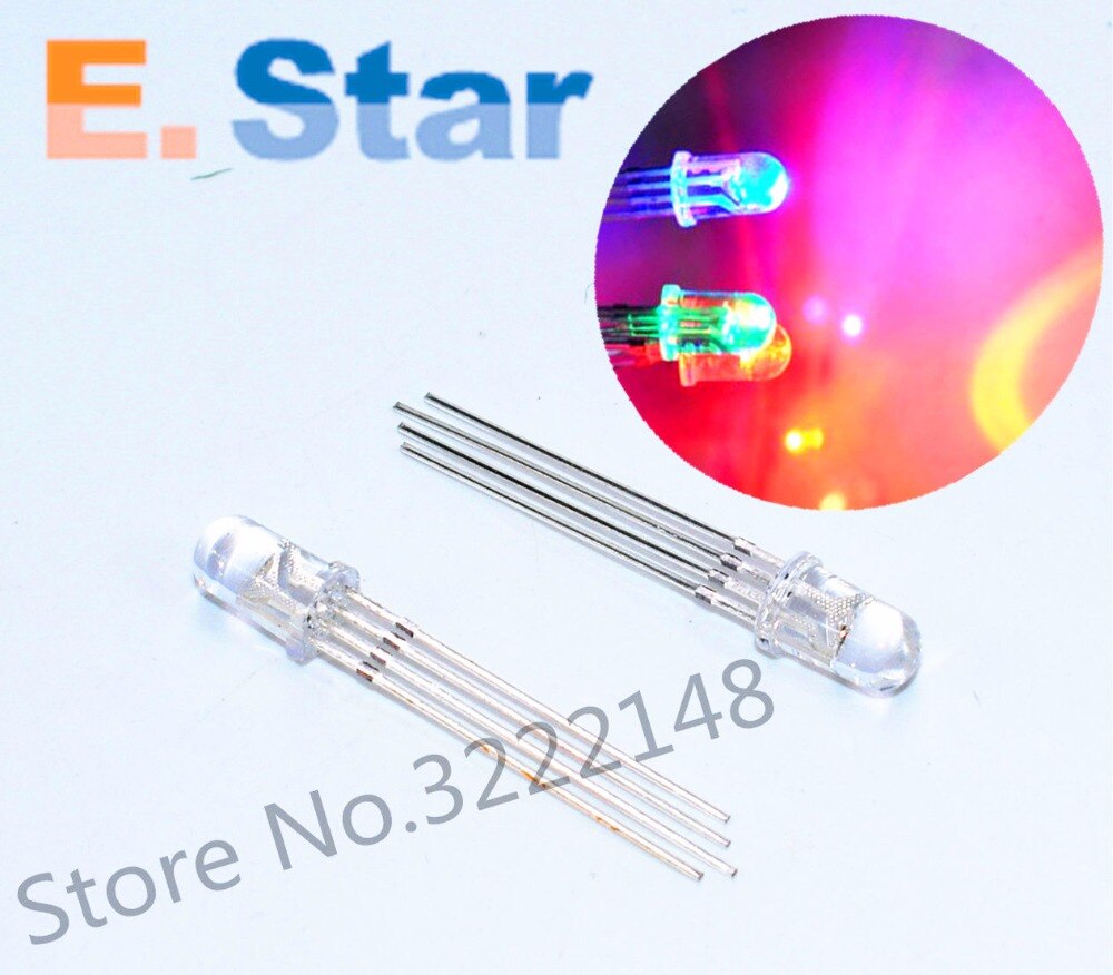 100 stücke 5mm 4Stifte RGB LED Gemeinsame Anode/KATHODE Tri-Farbe Emittierende Dioden diffus: Transparents Kathode