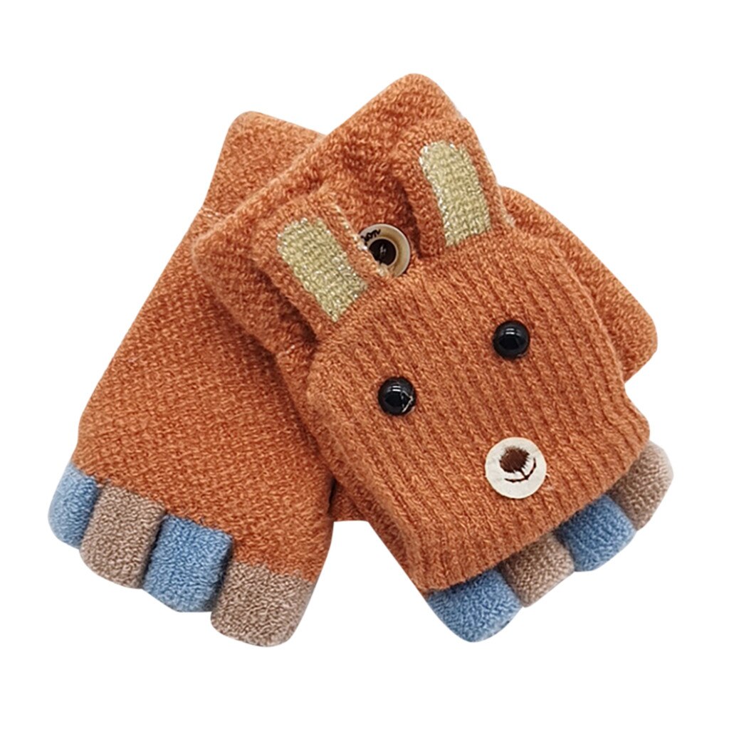 Baby Winter Handschoenen Kinderen Meisje Jongen Half Vinger Convertible Flip Top Cover Handschoenen Dier Warm Kinderen Gebreide Wanten # P4