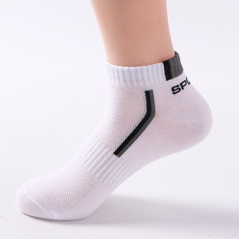 5 Pairs Men Socks Breathable Mesh Short Sports Socks Summer Autumn Cotton Sports Socks Absorb Sweat Ankle Socks Set Meias: 24-White Grey-XL