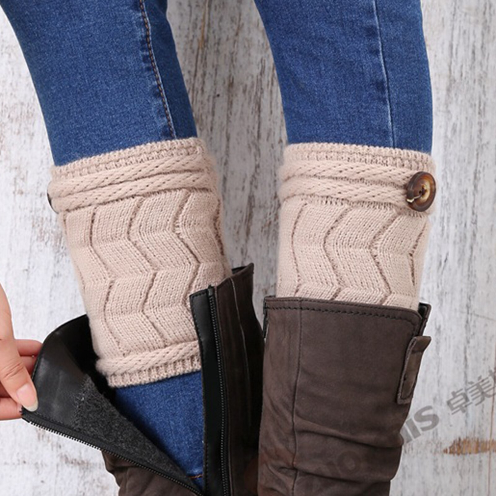 1 par de calentadores de piernas de Color liso para mujer, calentadores de piernas de punto cálidos para invierno, botas de calcetín para mujer, calentadores de piernas, chaussetes para mujer