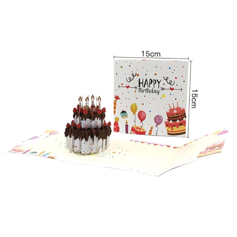 3D Pop Up Cake Greeting Cards Postcards Invitations with Envelope Birthday Party