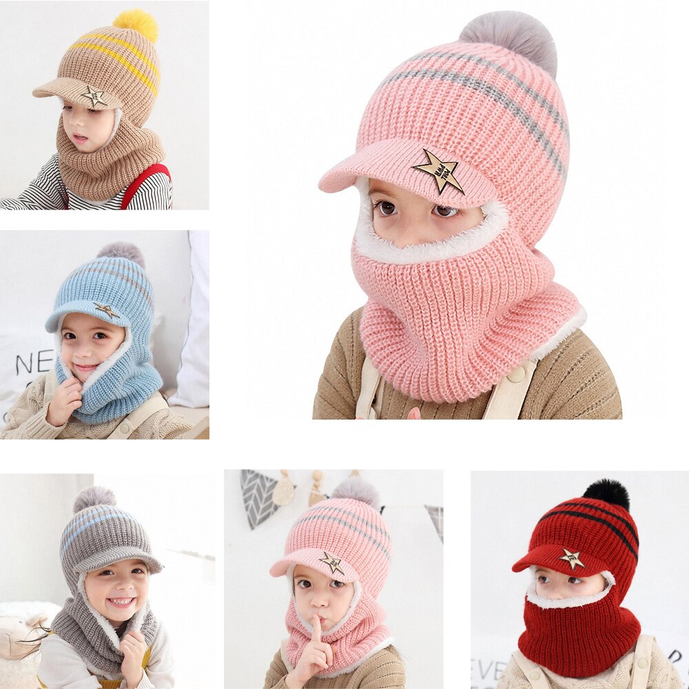 Gorros de invierno para niños, bola, niñas, niños, tapas para accesorios cálidos, conjunto de bufanda, gorro de bebé, gorro de punto para niña, niño