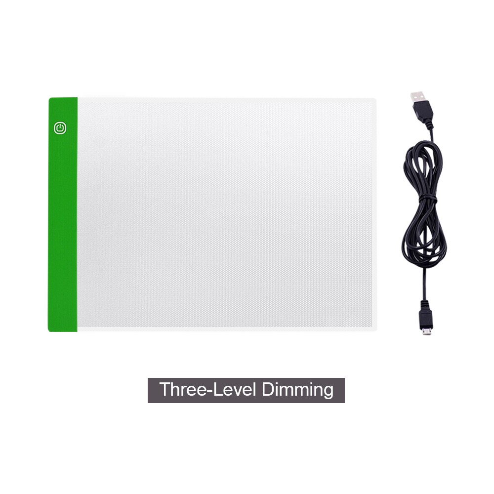 CHIPAL Digital A4 Drawing Tablet Graphics Tablets USB Dimming LED Light Box Electronics Art Diamond Painting Writing Copy Board: Green Three-level