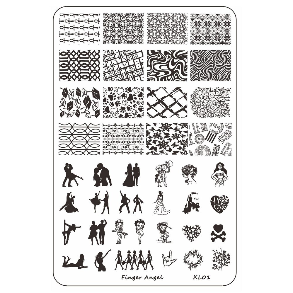 Finger Angel Flowers Leaves Nail Stamping Plates Line Geometric Stripe Face Image Printing Templates For Manicure Decorations: Fnger Angel XL01