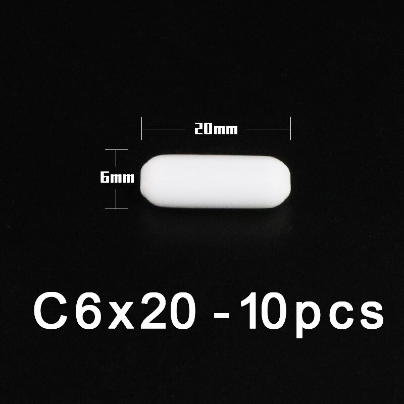 PTFE Magnet Rührer Rühren Bar Zylindrischen Typ-C Magneton Rühren Rührgerät Weiß Dreh Riegel, mehrere Größen Für Wahl, 10 stücke: C6x20mm-10Stck