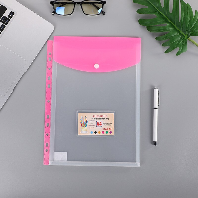 6pcs Poly Envelope Folder For A4 Document Organizer Transparent Waterproof File Bag with Snap Button Closure Pouch School Office: A pink x6