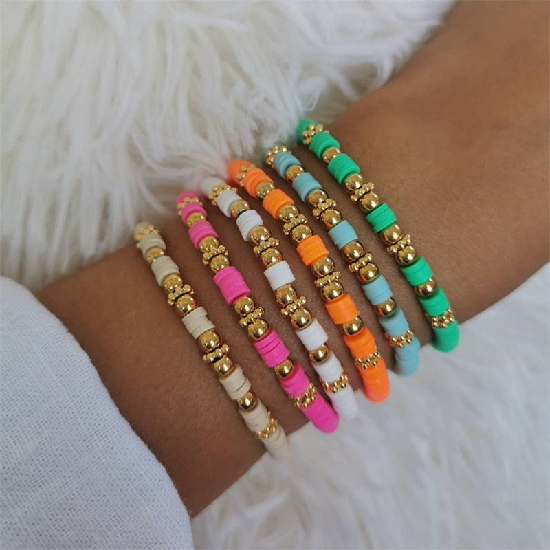 Vlen Multi-Color Heishi Armband Voor Vrouwen Meisje Boho Sieraden Stapelbaar Polymeer Klei Schijf Kralen Armbanden Stretch Pulseras