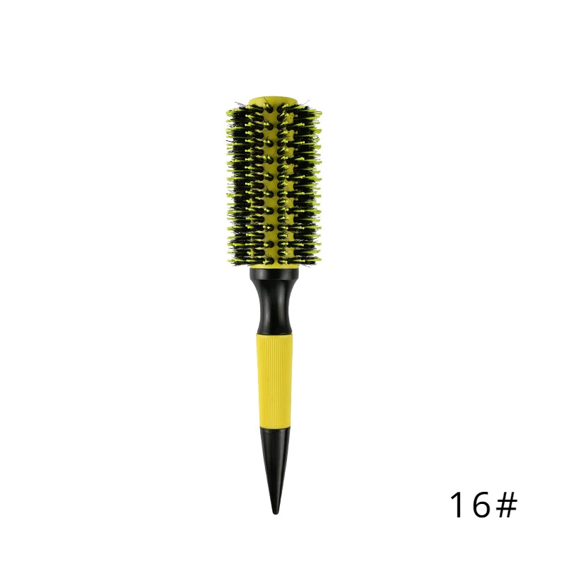 Professionelle runde Haarbürste aus Holz, 6 Größen, Wildschweinborsten, Mischung aus Nylon, Salon-Frauen-Haar-Styling-Werkzeuge, gelb, brasilianisches Haar, Lockenwickler: Grau