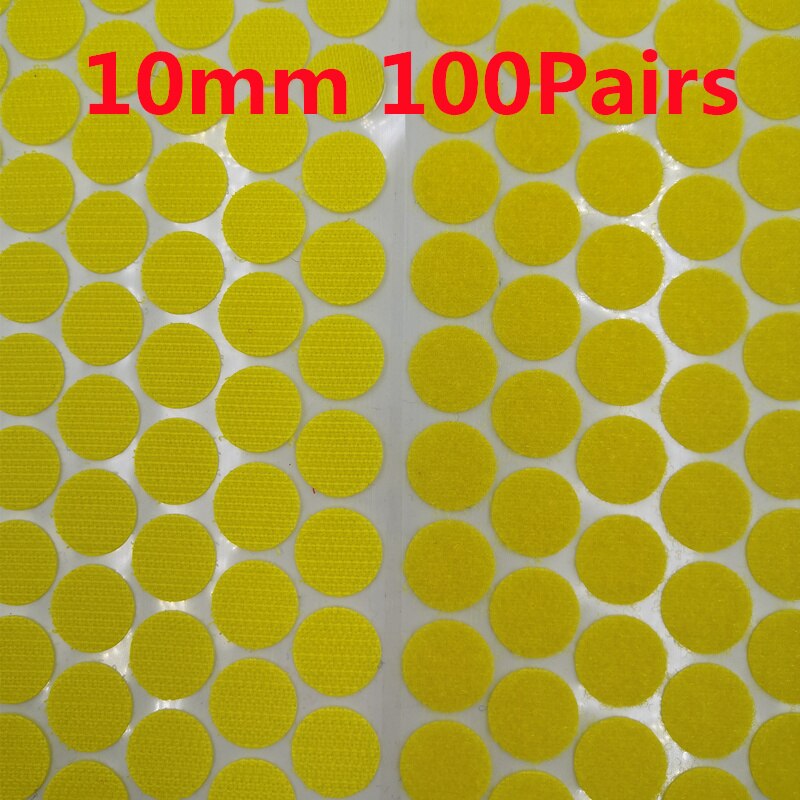10/15mm Rond Points Autocollant Velcro Auto-Adhésif Fort Ruban D'attache En Nylon de Boucle De Crochet de Matériel De Couture Travaux Manuels Accessoire: Yellow 10mm 100pairs