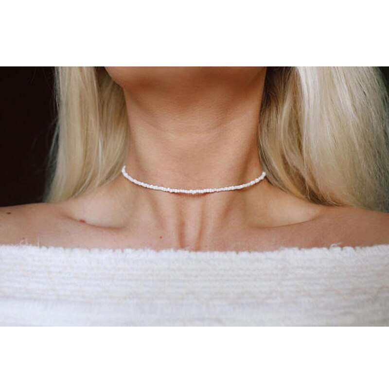 Wit Kralen Choker Glas Kettingen Trendy Vrouwen Bohemian Sieraden Cadeaus voor Moeder Vriendin