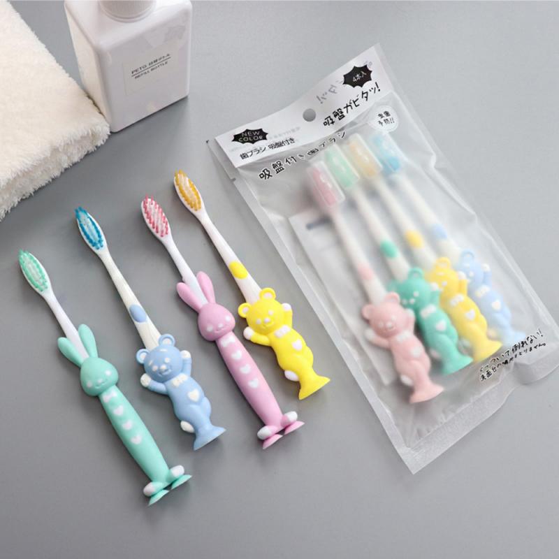 Brosse à dents en Silicone à poils doux, 4 pièces, dessin animé, pour la maison, mignon, propre, entraînement, directe,