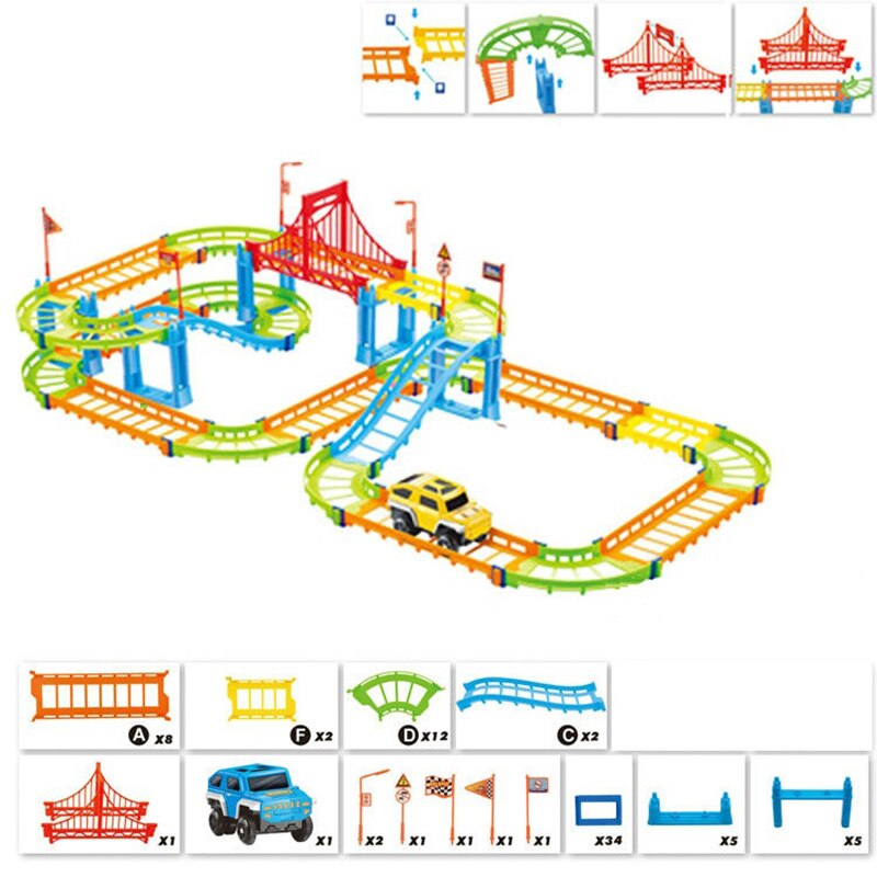 Diy Elektrische Racing Rail Auto Kids Spoorlijn Model Speelgoed Baby Spoorlijn Racing Road Transport Building Slot Sets