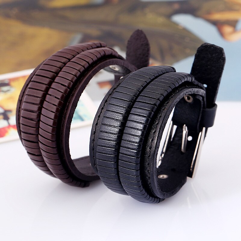 Punk Creatieve Lederen Armband Vrouwen Mode Brede Handgemaakte Verstelbare Wrap Armbanden Mannen Trendy Sieraden